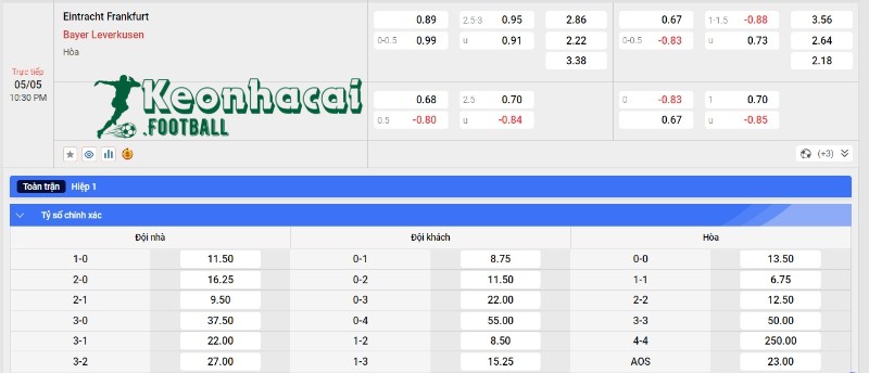 Soi kèo Eintracht Frankfurt vs Bayer Leverkusen - Tỷ lệ kèo Eintracht Frankfurt vs Bayer Leverkusen