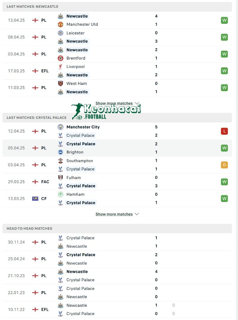 Phong độ và lịch sử đối đầu của Newcastle vs Crystal Palace 