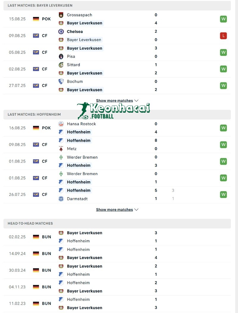 Soi kèo Bayer Leverkusen vs Hoffenheim - 20h30 ngày 23/8 - Bundesliga 3 Phong độ và lịch sử đối đầu của Bayer Leverkusen vs Hoffenheim