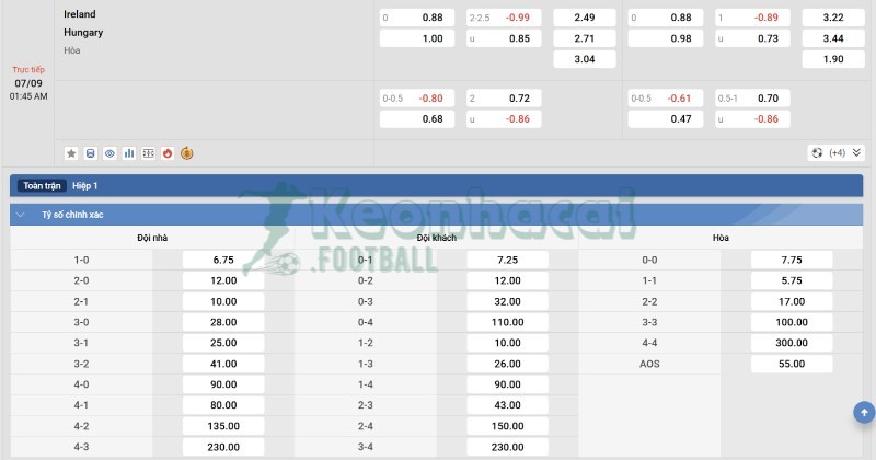 Soi kèo Ireland vs Hungary - 1h45 ngày 07/9 - VL World Cup KV Châu Âu 4 Tỷ lệ kèo Ireland vs Hungary