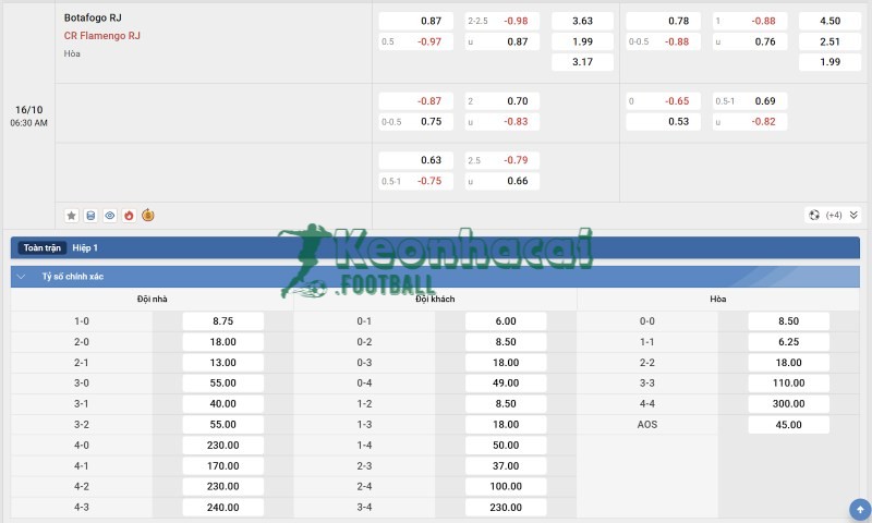 Tỷ lệ kèo Botafogo RJ vs Flamengo RJ